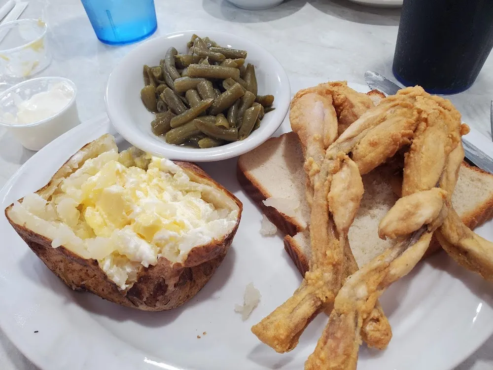 Frog Legs Baked Potato Green Beans